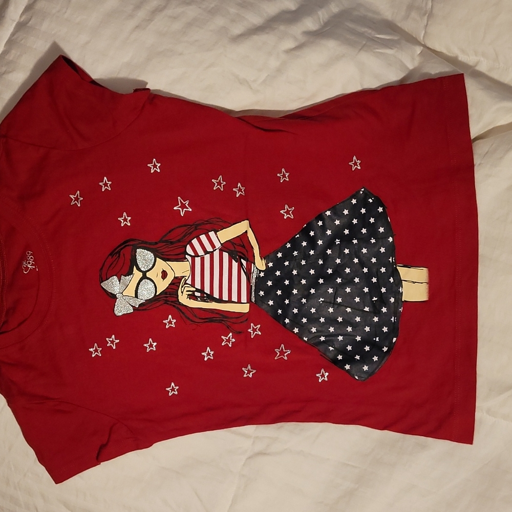 1989 Place Girls Medium summer red Tshirt Sparkly patriotic
